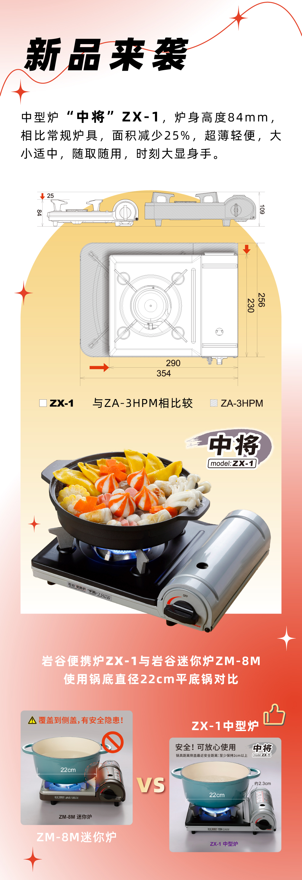金年会在线登录官网便携炉ZX-1，炉身高度84mm，相比常规炉具，面积减少25%，
超薄轻便，大小适中，随取随用，时刻大显身手。